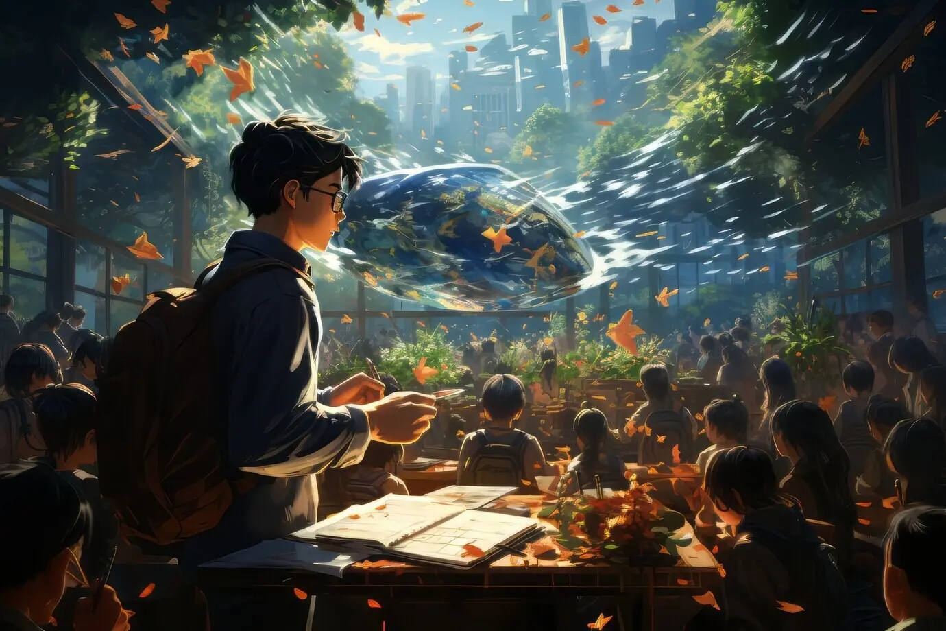 Fantastik üslupta Uluslararası Eğitim Günü sahnesi